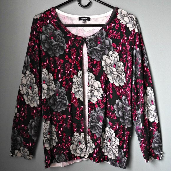 Premise Sweaters - Premise Studio 8 Button Cardigan Sweater Black and Pink w/Stylish Button…